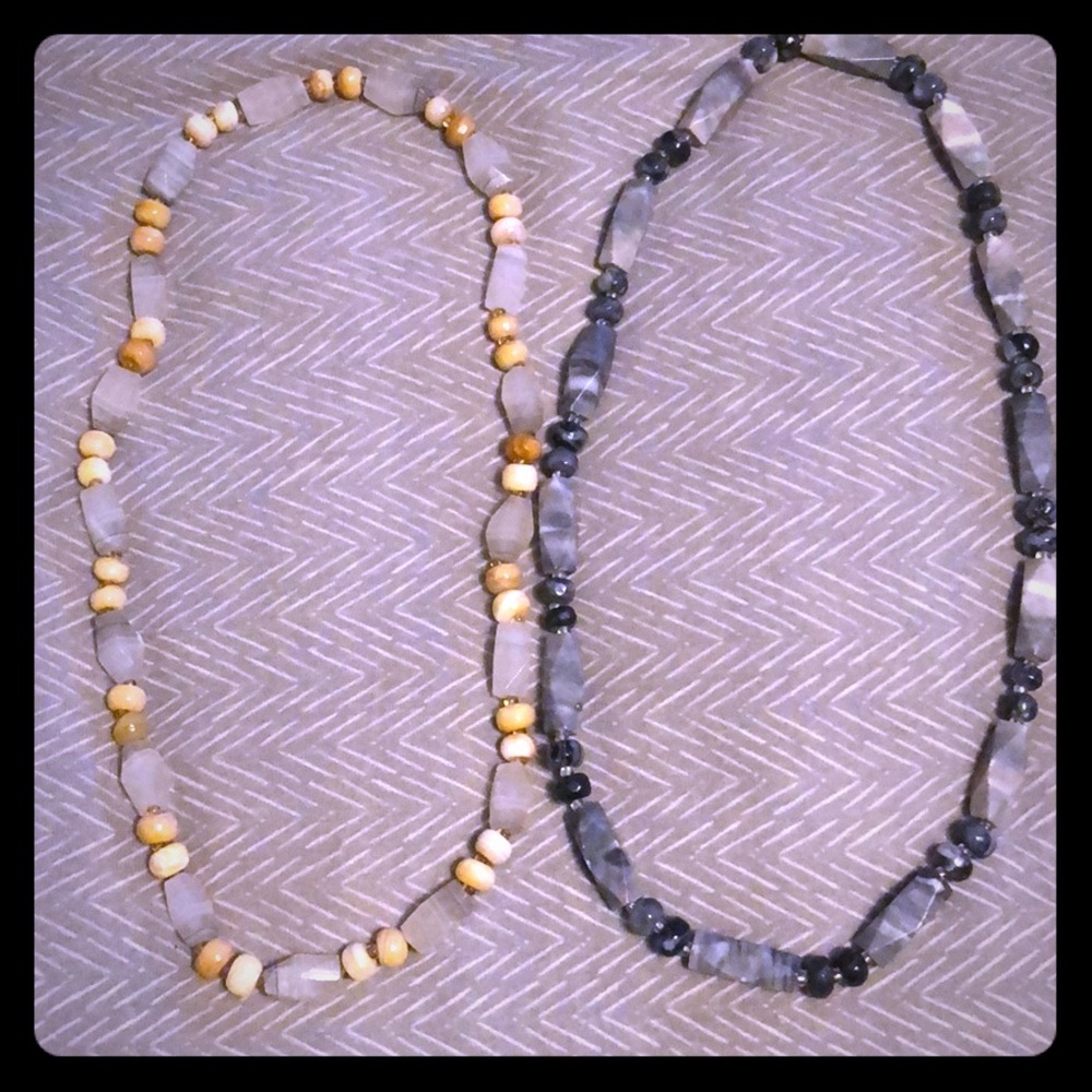 Stone necklace Charcoal Marble/ Tan marble